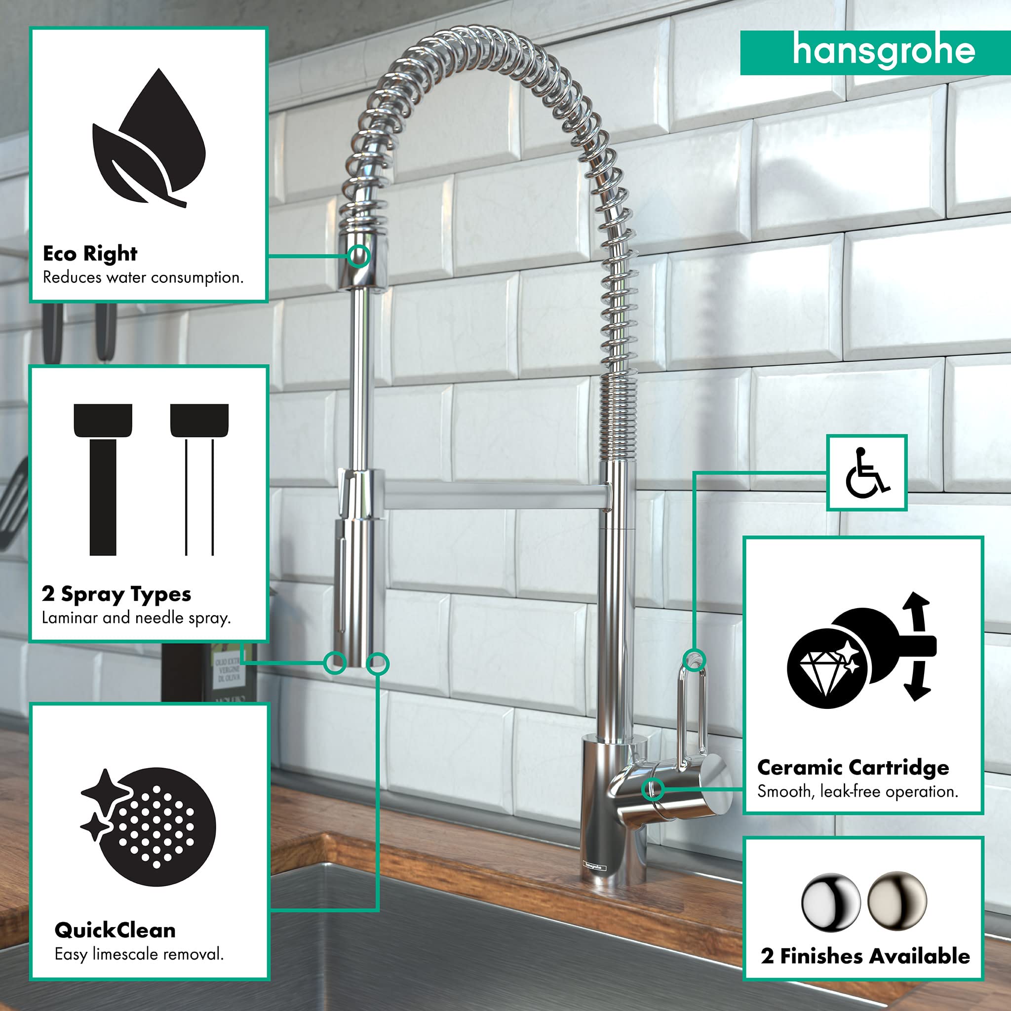 Hansgrohe Talis Loop Chrome Commercial Kitchen Faucet, Kitchen Faucets With Pull Down Sprayer, Faucet For Kitchen Sink, Chrome 0